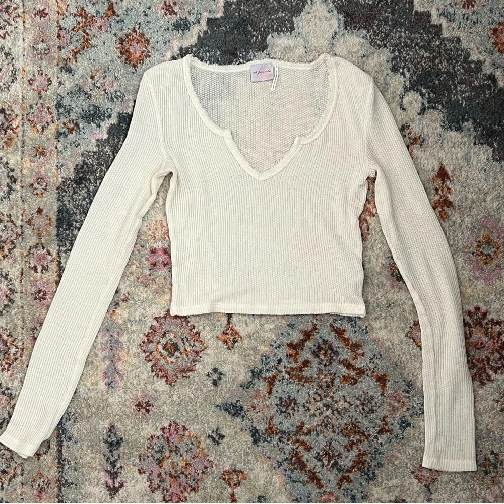 Out From Under Cream White Long Sleeve Crop Top Size Small
